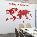 Mapa-Múndi Adesivo de Parede 3D em Acrílico